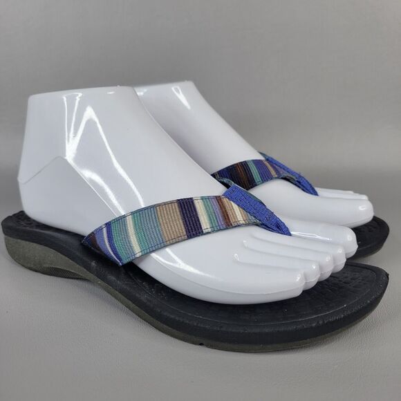 Clarks Tate Muse Flip Flops Striped Strap Slip On Thong Sandals Blue Size 6M - Picture 3 of 12